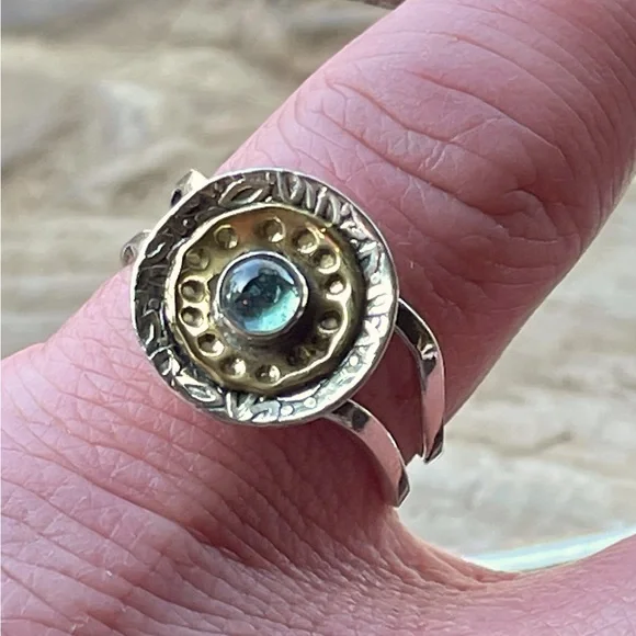 Two Tone Green Tourmaline Cabochon Sterling Silver Ring | sz 9 - Picture 8 of 11